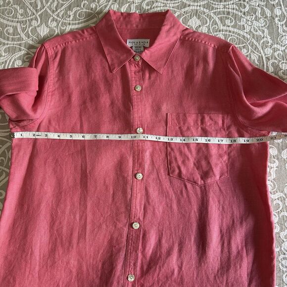 Pure & Simple Button Up Shirt Women Small Coral Linen Tunic Preppy Office Casual - Picture 5 of 12